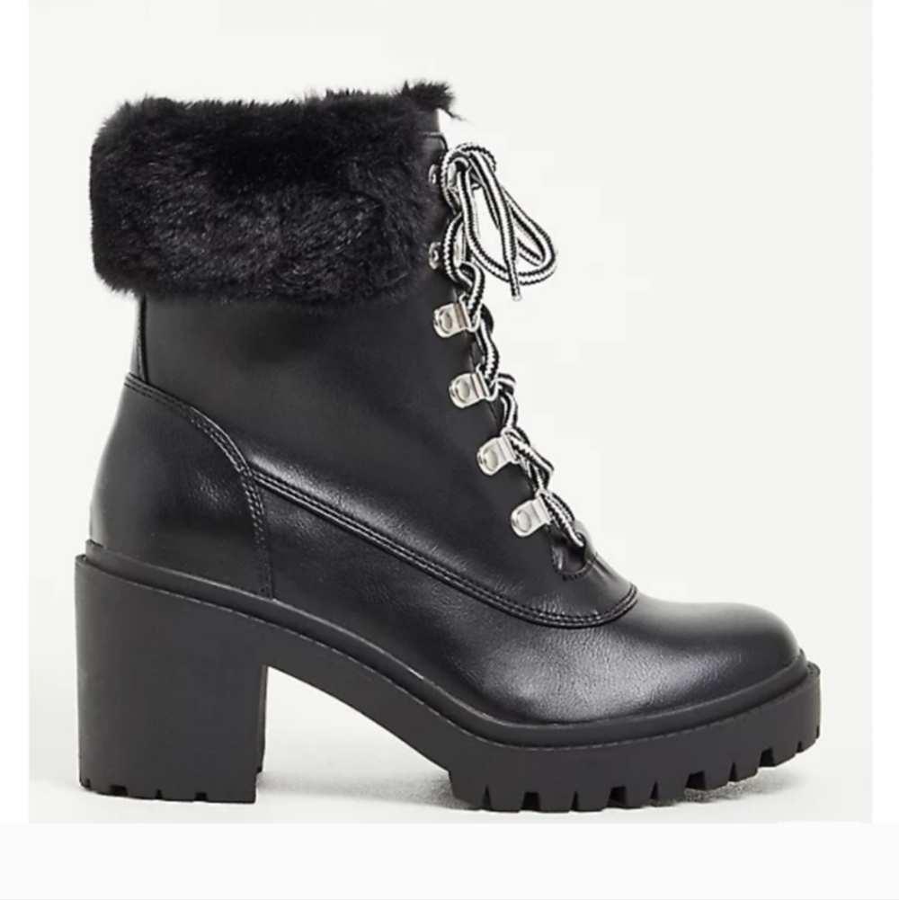 TORRID FUR HIKER BOOTIE - FAUX LEATHER BLACK (WW) - Picture 2 of 4